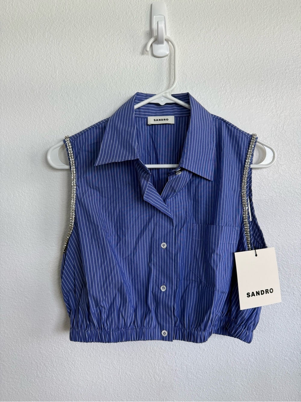 SANDRO Striped Shirt Crop Top